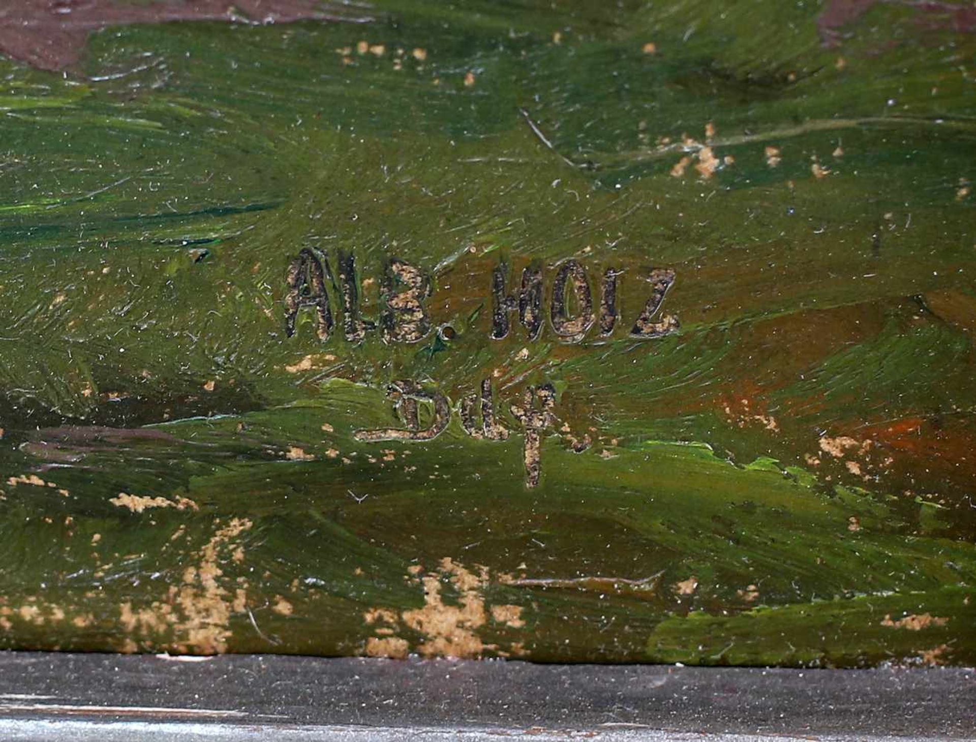 Holz, Kühe am Niederrhein re. u. in Versalien sign. "Alb. Holz, Ddf.", Albert Holz, dt. Tier- und - Bild 2 aus 3