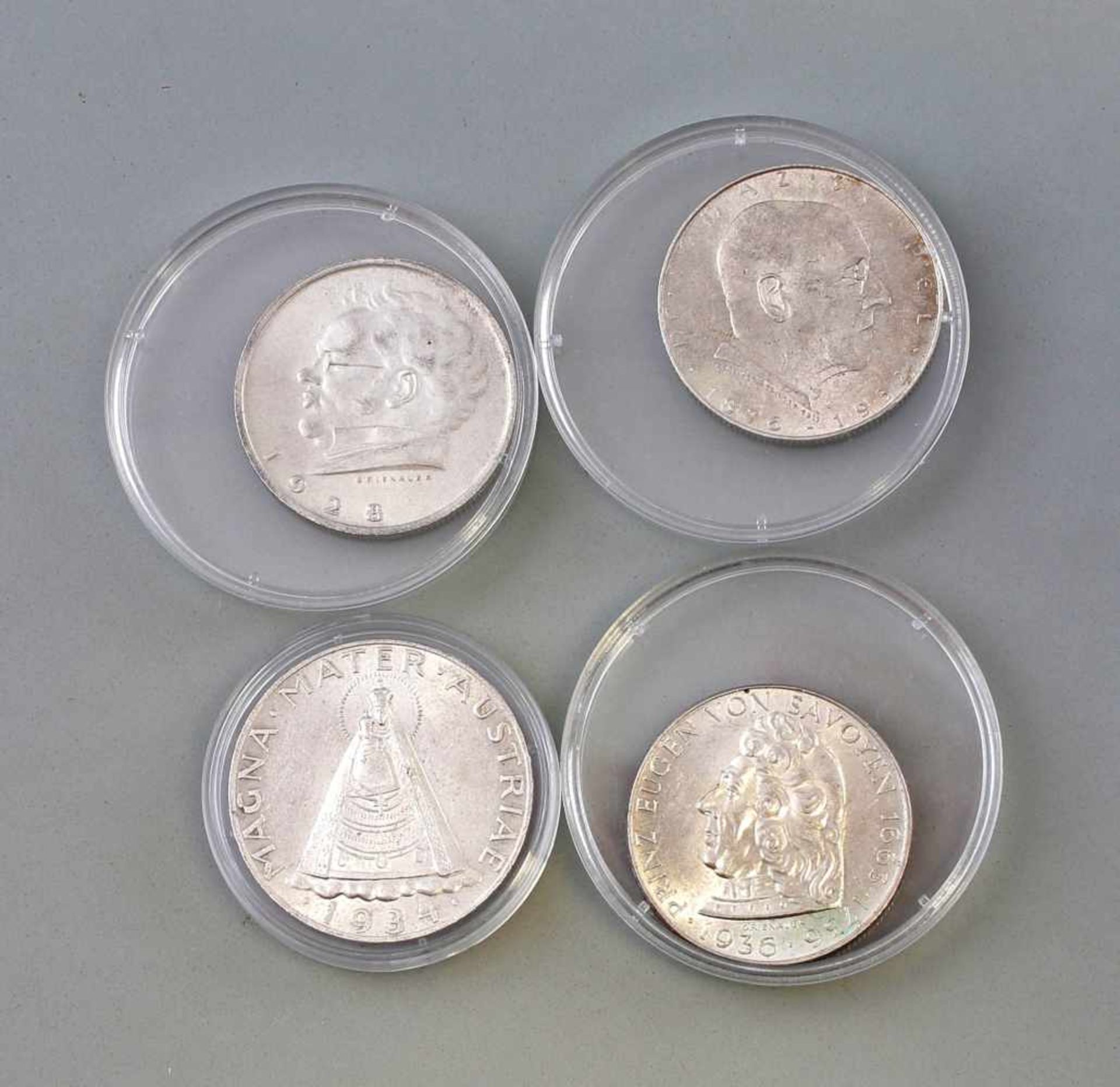 4 Silber-Münzen Österreich 1928-36dabei 3 x 2 Schilling Franz Schubert (1928), Ignaz Seipel (1933)