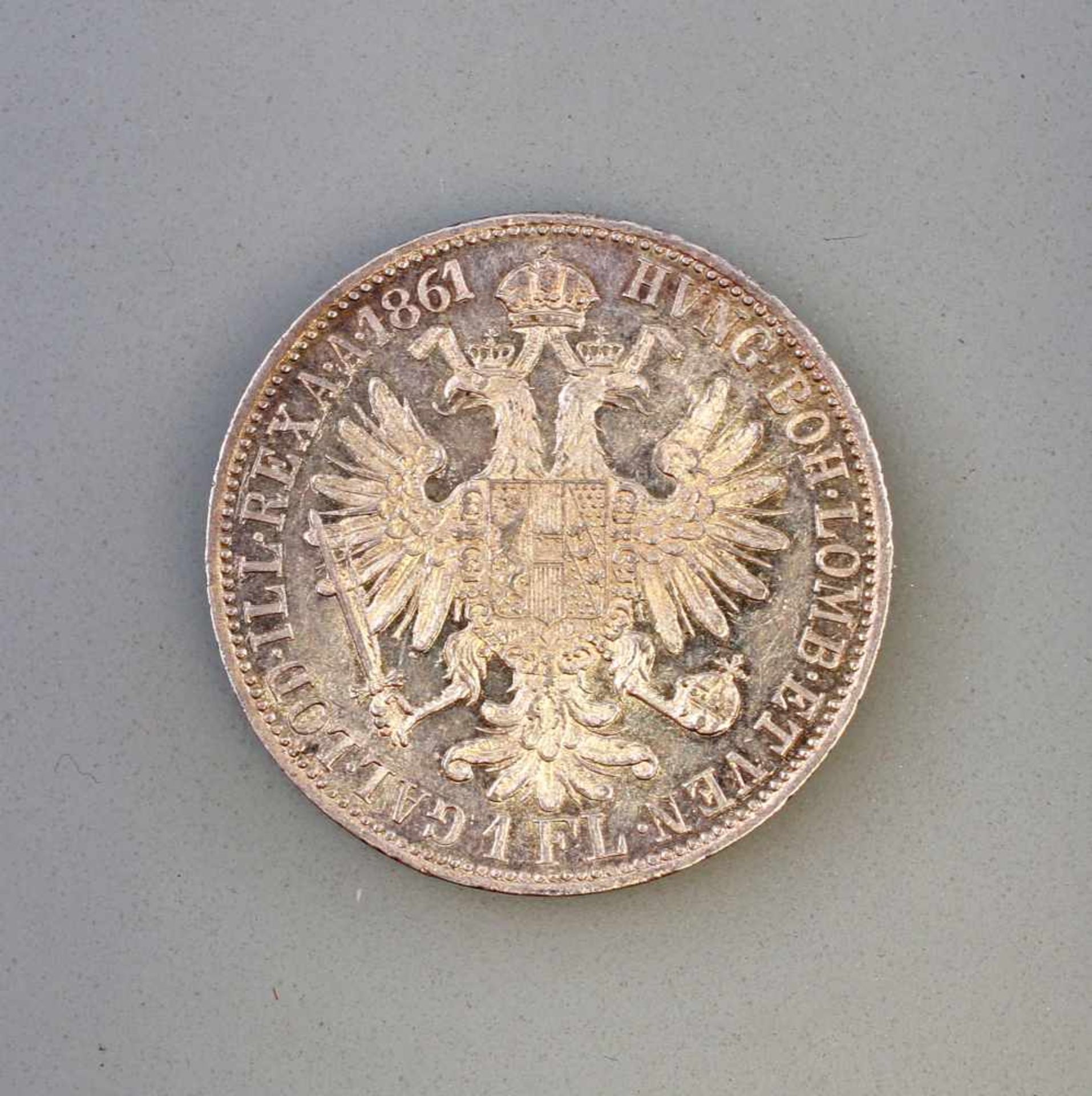 1 Florin 1861 Silber-Münze Franz Joseph I Österreich900er Silber, ca. 12 g, Zustand vz - Bild 2 aus 2