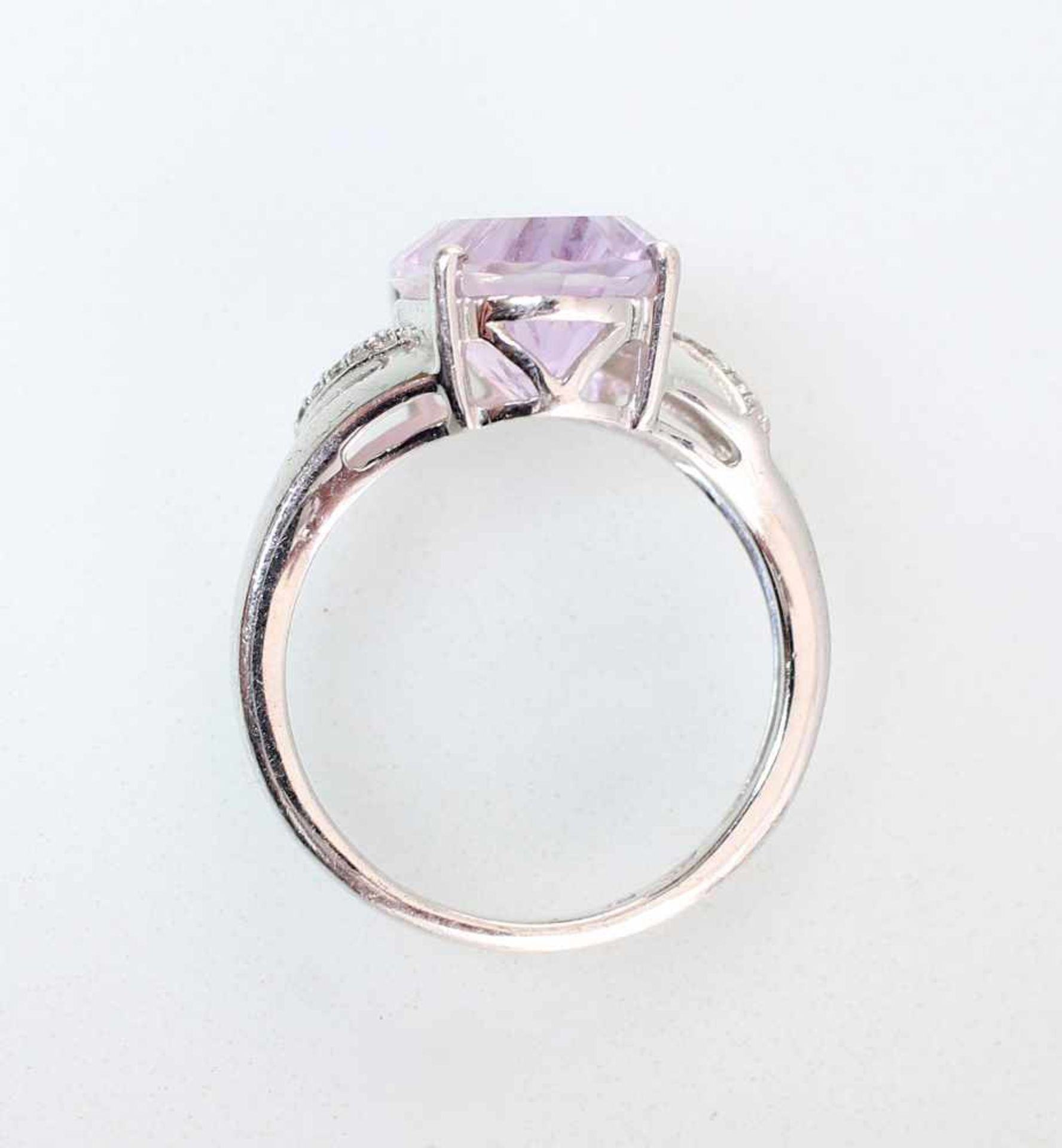 Amethyst-Ring925er Silber, 3,94g, rhodiniert, mit krappengefasstem, hellem Amethyst und Zirkonia - Bild 4 aus 5