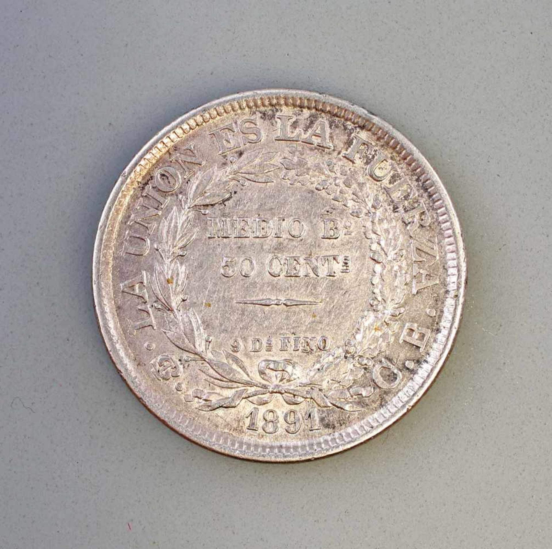 Silber-Münze 50 Centavos Bolivia 1891900er Silber, ca. 12,5 g, Zustand ss-vz - Bild 2 aus 2