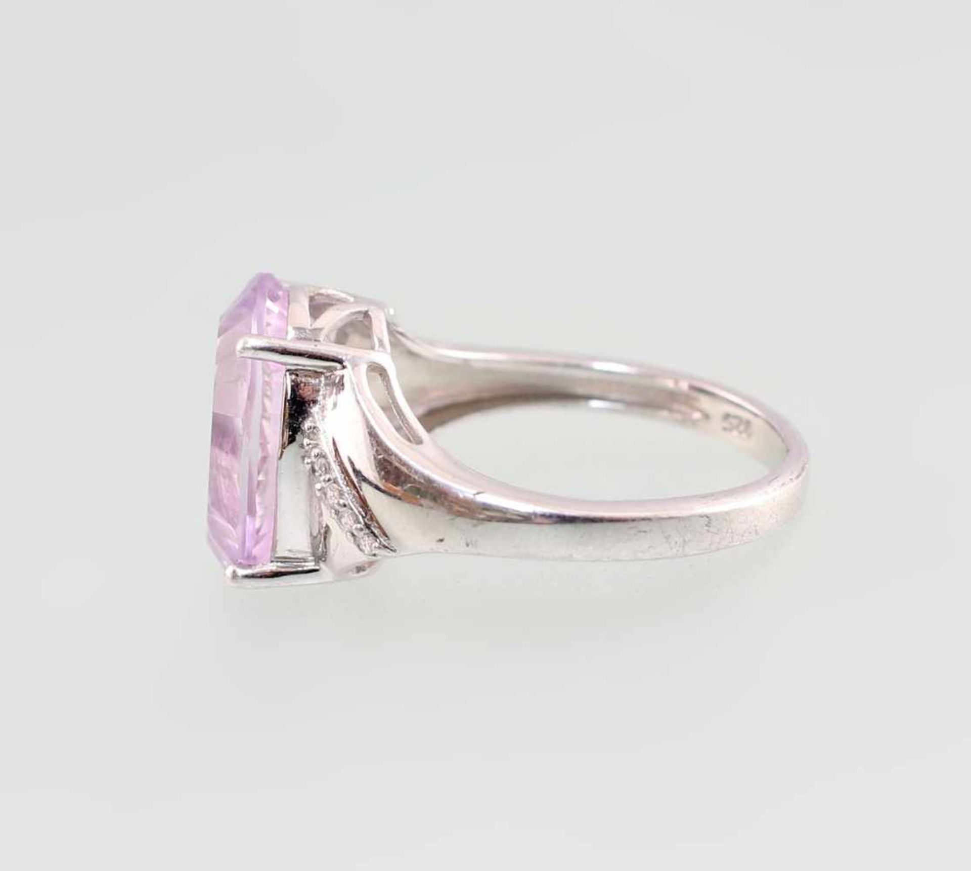 Amethyst-Ring925er Silber, 3,94g, rhodiniert, mit krappengefasstem, hellem Amethyst und Zirkonia - Bild 3 aus 5