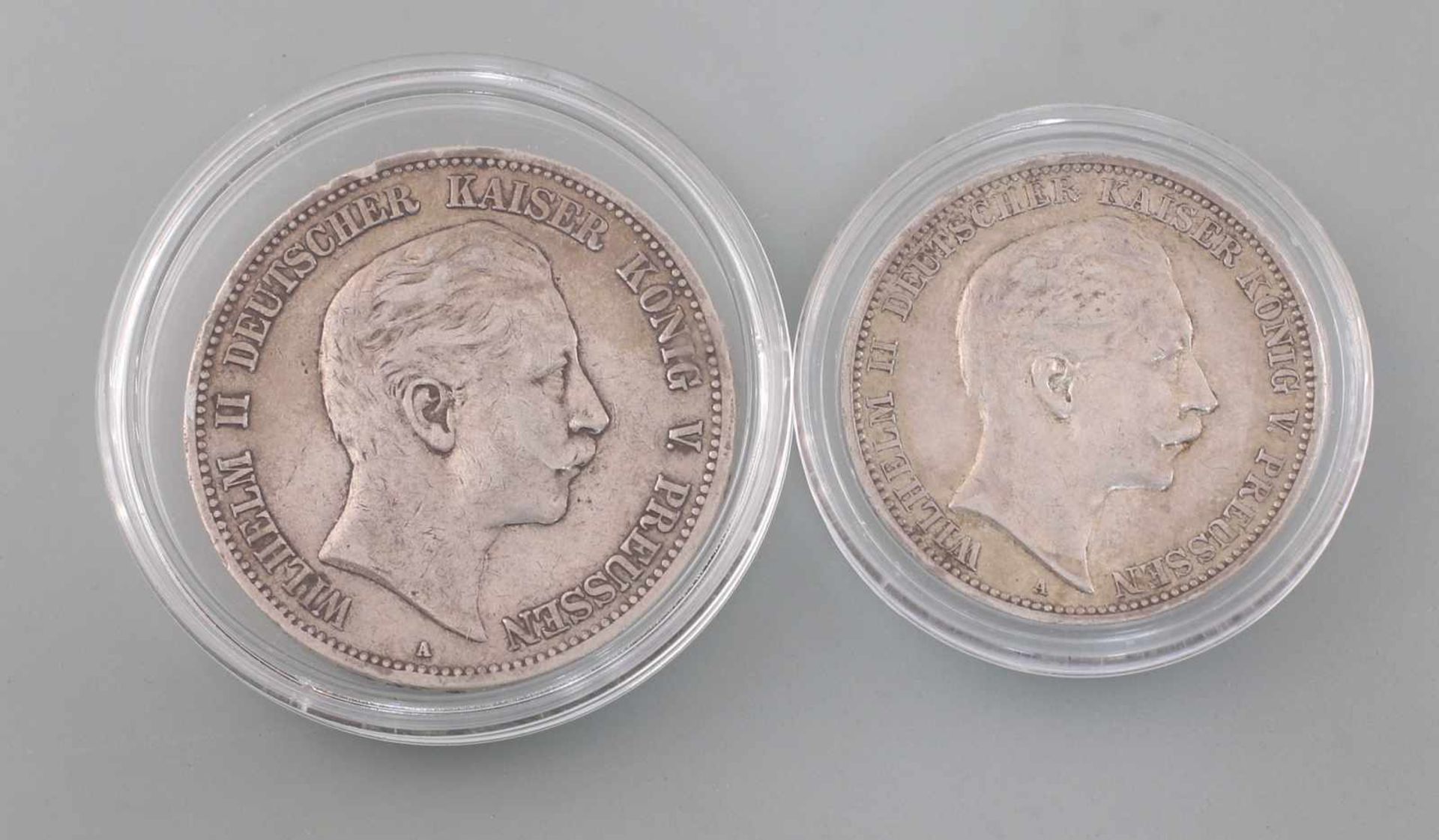 2 Silber-Münzen Deutsches Reich Preussen 1901 / 1910900er Silber, dabei 5 Mark Deutsches Reich