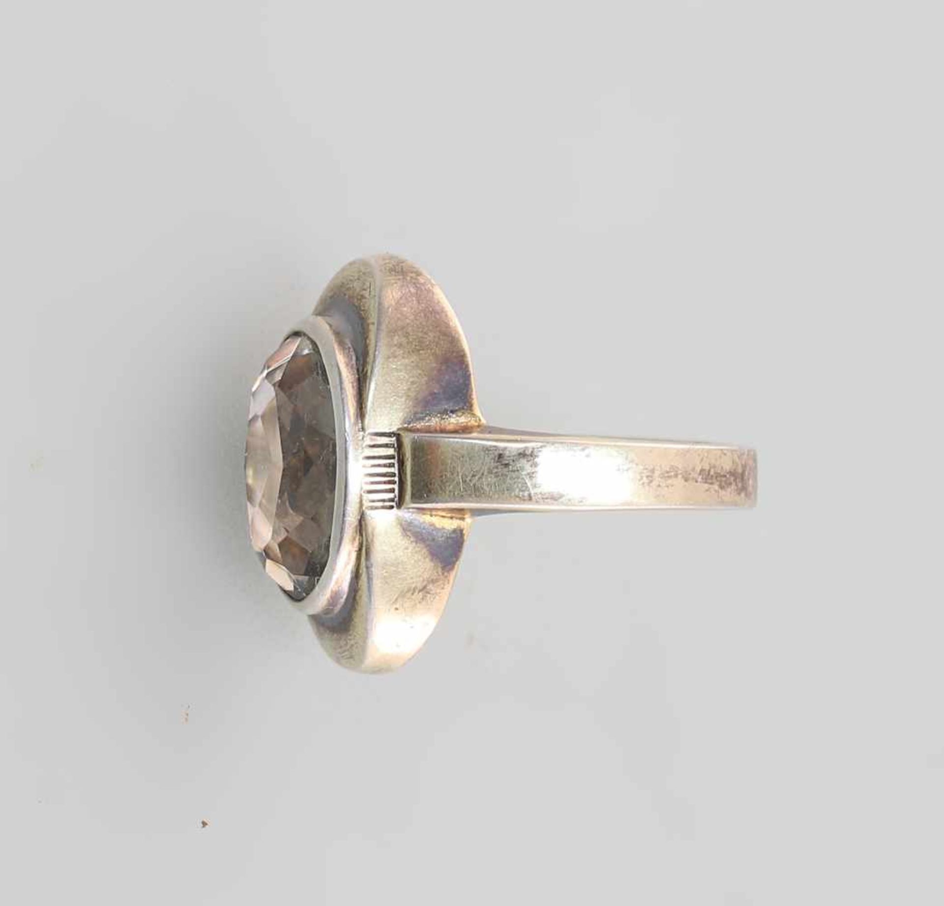 Citrin-Ring835er Silber, vergoldet, länglich-ovaler Design-Ringkopf mit oval-facettiertem, - Bild 3 aus 4