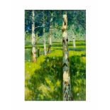Russischer Künstler (20. Jh.)Sommerlandschaft mit Birken, Öl auf Leinwand, 69 cm x 47 cm, rückseitig