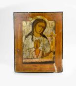 Ikone 'Maria Magdalena am Kreuze Jesu'Russland, 19. Jh., Eitempera auf Kreide auf Holz, 31,5 cm x 25