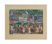 H. Günther (20. Jh.)Marktplatz im Sommer, Acryl auf Pappe, 34 cm x 49 cm, unterhalb links