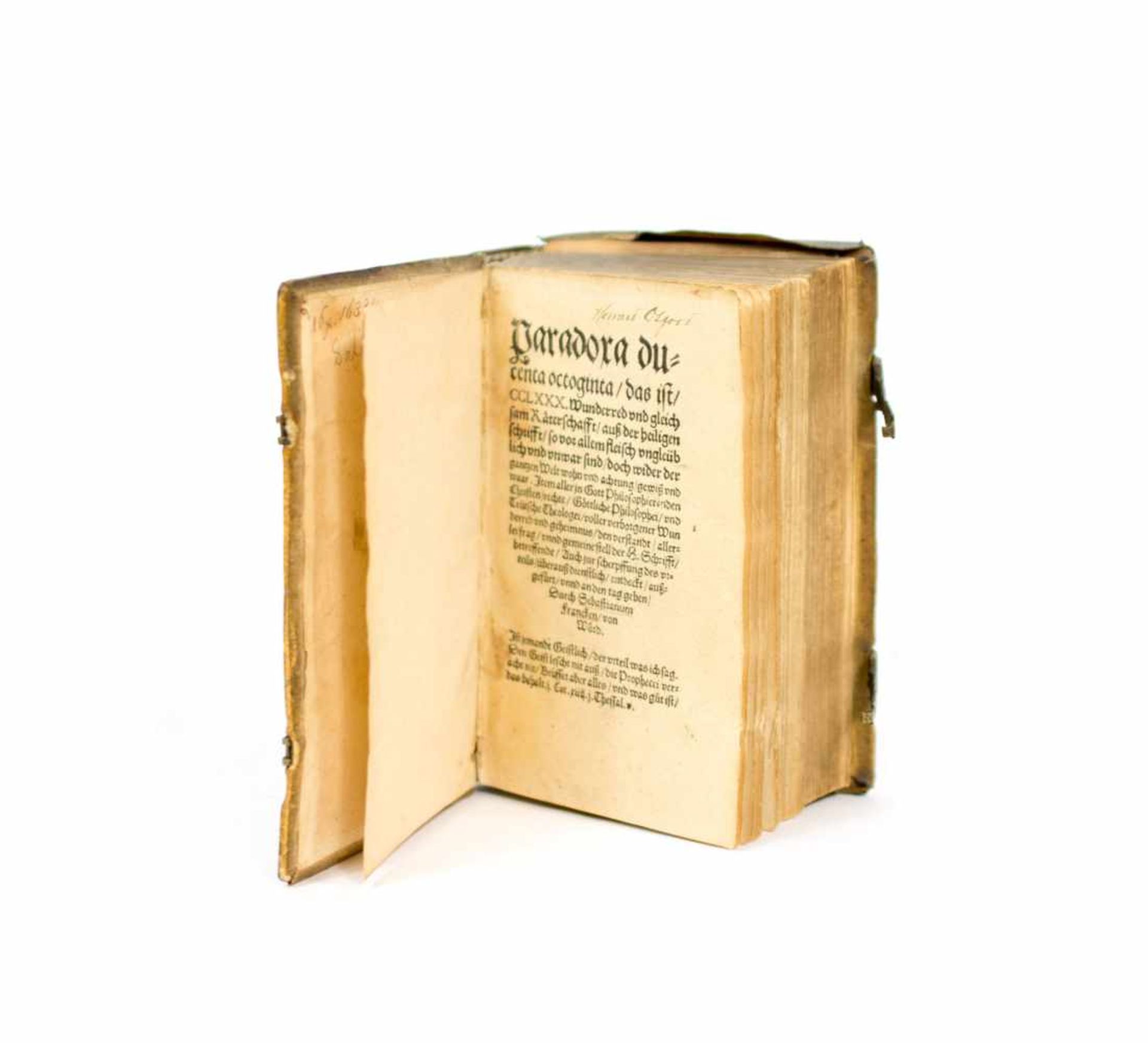 Paradoxa Ducenta OctogintaSebastian Franck (1499-1542), 17. Jh., geprägter Pergamenteinband,