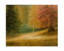 Unbekannter Künstler (20. Jh.)Herbstlicher Waldesrand, Öl auf Leinwand, 33,5 cm x 41,5 cm, unten