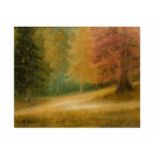 Unbekannter Künstler (20. Jh.)Herbstlicher Waldesrand, Öl auf Leinwand, 33,5 cm x 41,5 cm, unten