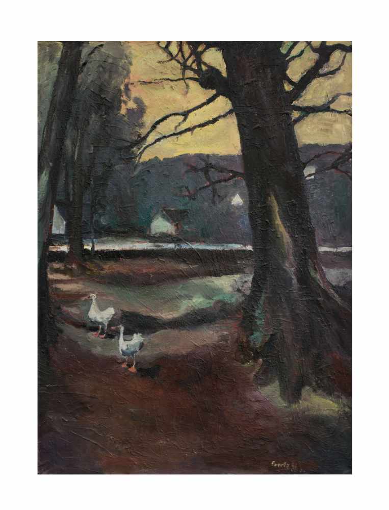 Günter Evertz (1957 Bocholt) (F)2 Enten auf Lichtung, Öl auf Leinwand, 119 cm x 88,5 cm, unten