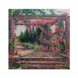 Anna Beyer (1867 Alzey - 1922 Darmstadt)Rosenpergola, Öl auf Leinwand, 90 cm x 91,5 cm, rückseitig