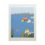 Maria Reese (1942 Eckernförde)Segelboote an der Küste, Farbserigrafie auf Papier, 64,5 cm x 49 cm