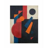 Russischer Künstler (20. Jh.)Abstrakte Komposition in Blau, Rot und Orange, Öl auf Leinwand, 80 cm x