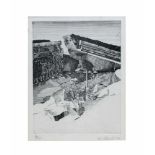 Udo Scheel (1940 Wismar)Schwarze Komposition auf Weiß, Radierung auf Papier, 22,5 cm x 18 cm