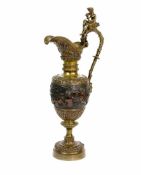 Vase in KrugformHistorismus, 20. Jh., Messing und Bronze, Öffnung mit Boden, figürlicher Dekor, Höhe