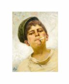 Felix Vally (1866 - 1954)Rauchender Junge mit Mütze, Öl auf Leinwand, 40 cm x 30 cm, unten links