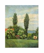 Holger Madsen (Dänemark, 20. Jh.)Sommergarten mit Blick auf See, Öl auf Leinwand, 71 cm x 54,5 cm,