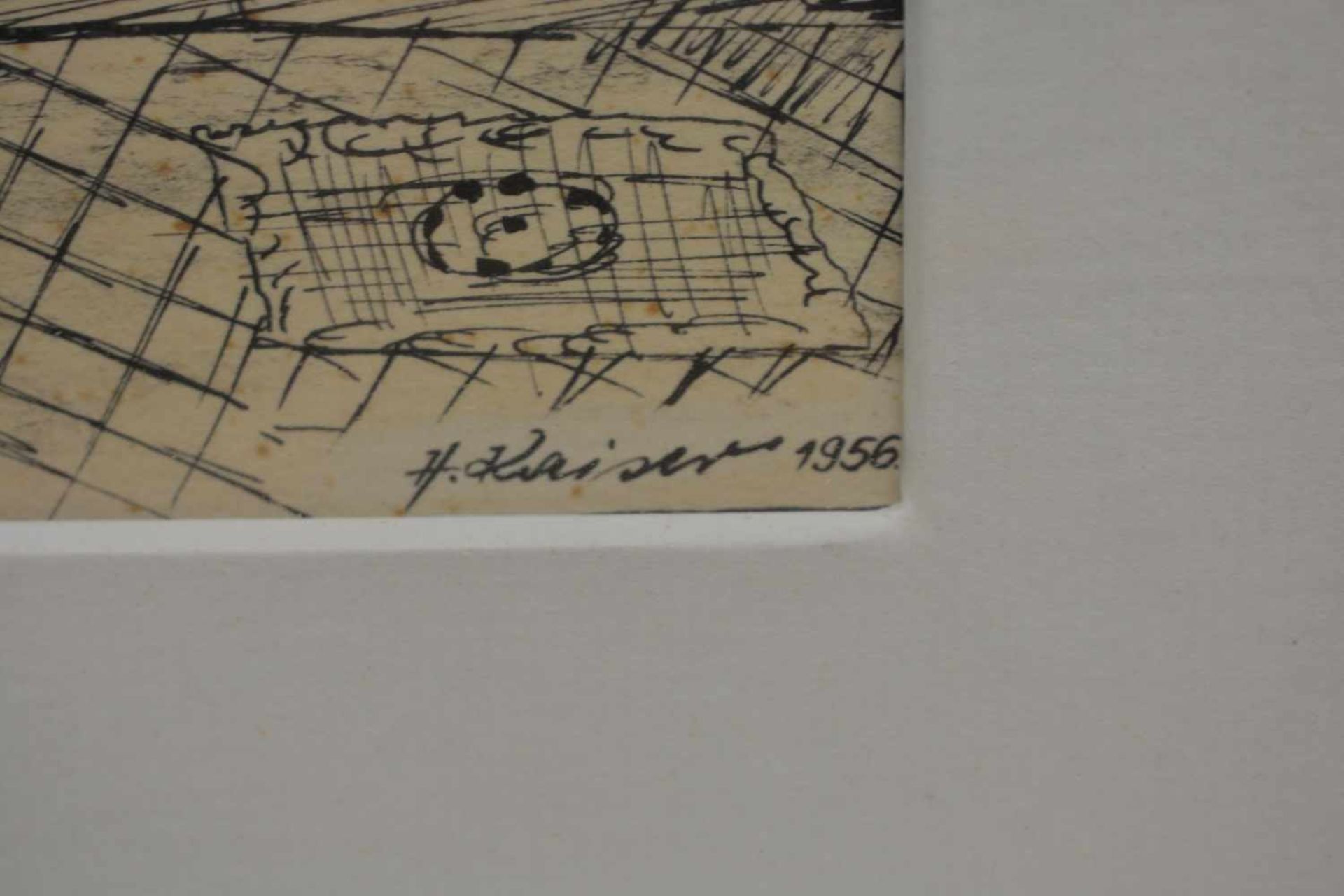 H. Kaiser (20. Jh., Deutschland)Straßenszene mit Kirche, Tusche auf Papier, 28,5 cm x 20 cm - Image 2 of 2