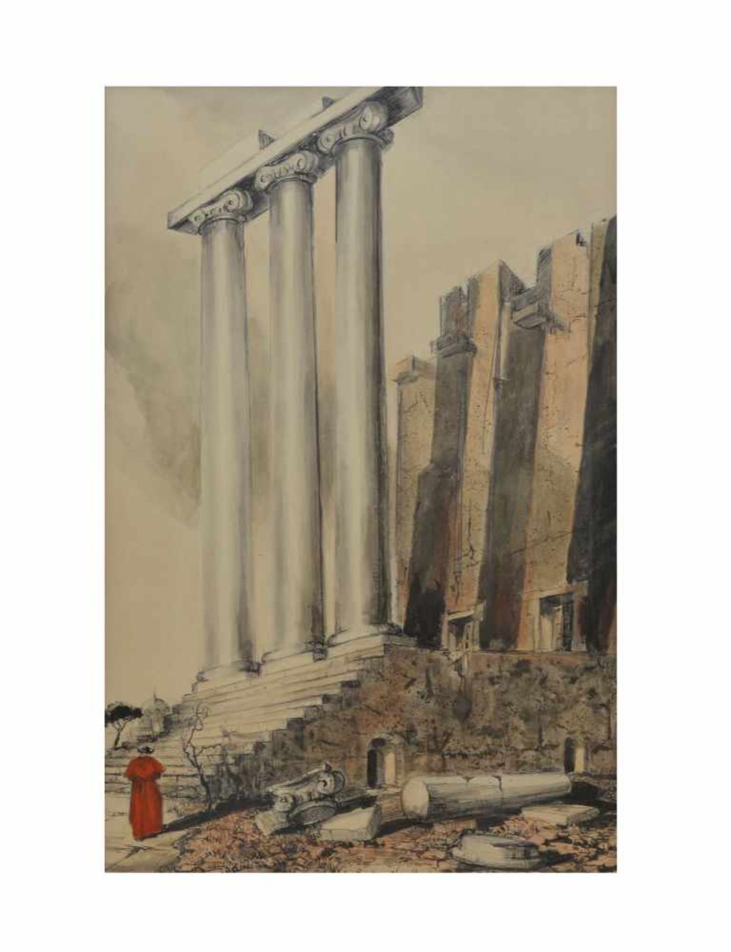 Irene von Fuchs-Nordhoff (1883 Charlottenburg - 1963 Schwaz)Säulen in Italien, Aquarell, Bleistift