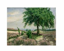 Unbekannter Künstler (20. Jh.)Heidelandschaft, Öl auf Platte, 29,5 cm x 36,5 cm, rückseitig
