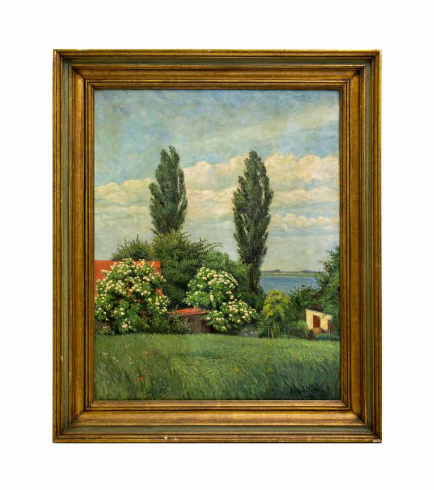 Holger Madsen (Dänemark, 20. Jh.)Sommergarten mit Blick auf See, Öl auf Leinwand, 71 cm x 54,5 cm, - Image 2 of 3