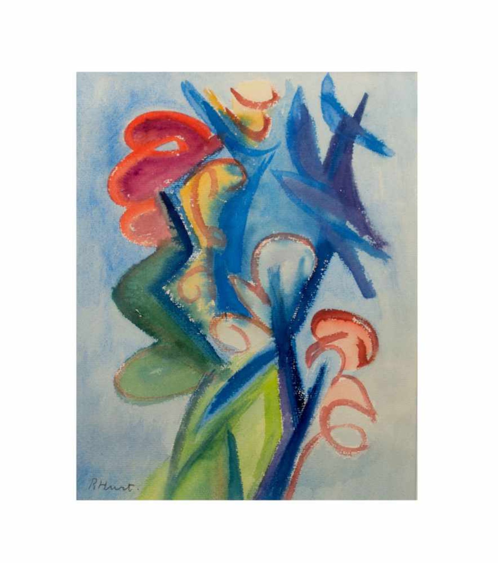 P. Hurt (20. Jh.)Abstraktes Blumenstillleben, Aquarell auf Papier, 35,5 cm x 28,5 cm