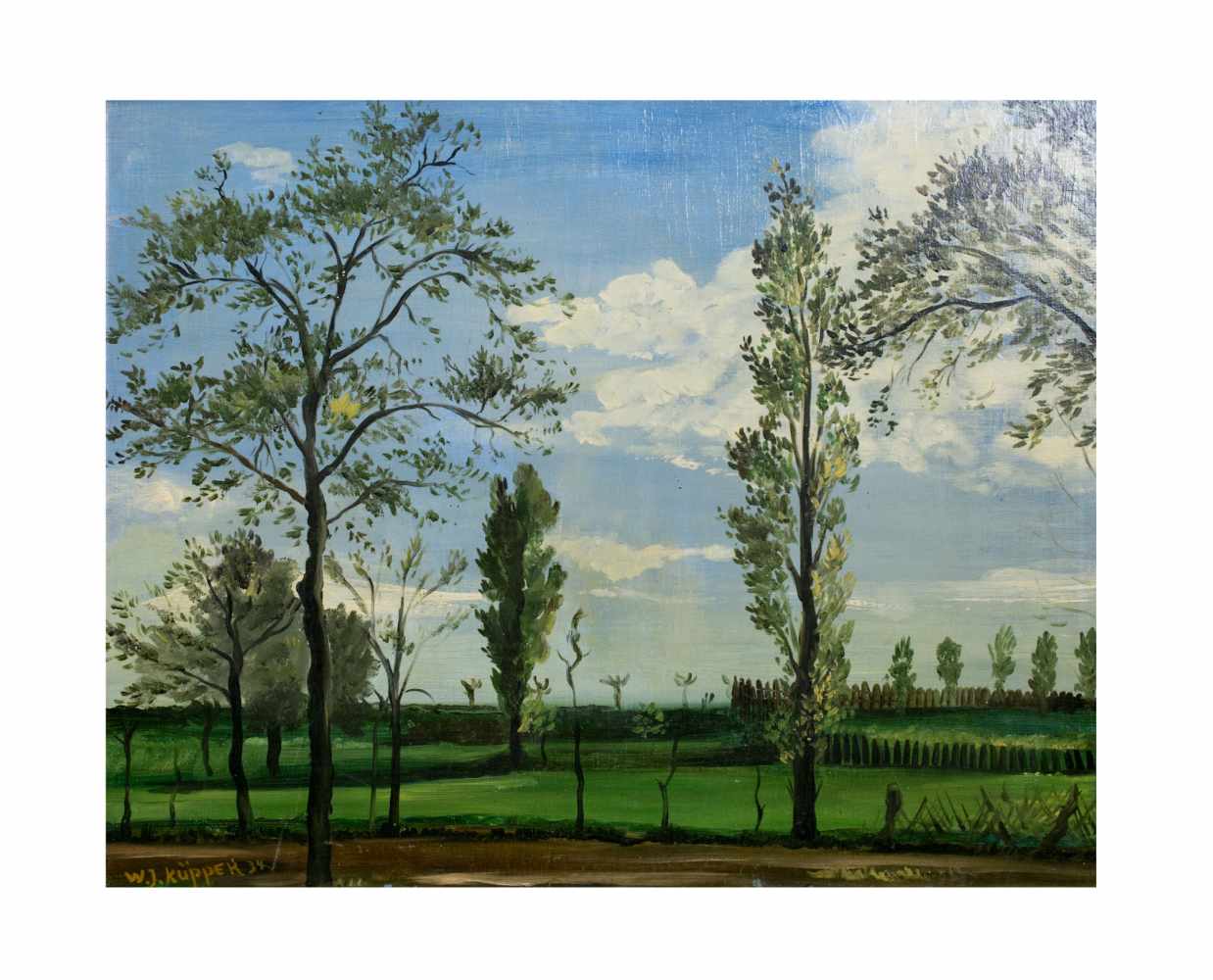 Walter Julius Küpper (1905 Forst - 1966 Großhansdorf)Ebene Landschaft, Öl auf Holz, 39 cm x 49 cm,