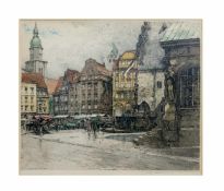 Luigi Kasimir (1881 Pettau - 1962 Wien)Alter Markt in Dortmund, Farbradierung auf Papier, 35,5 cm