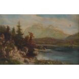 Theodor Gruber (1865 - 1928, Deutschland)Landschaft mit See und Gebirge im Hintergrund, Öl auf