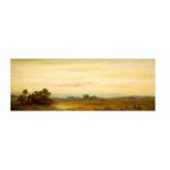 Hans Weber (um 1900, Deutschland)Landschaft in der Dämmerung, Öl auf Holz, 11,5 cm x 31,5 cm,