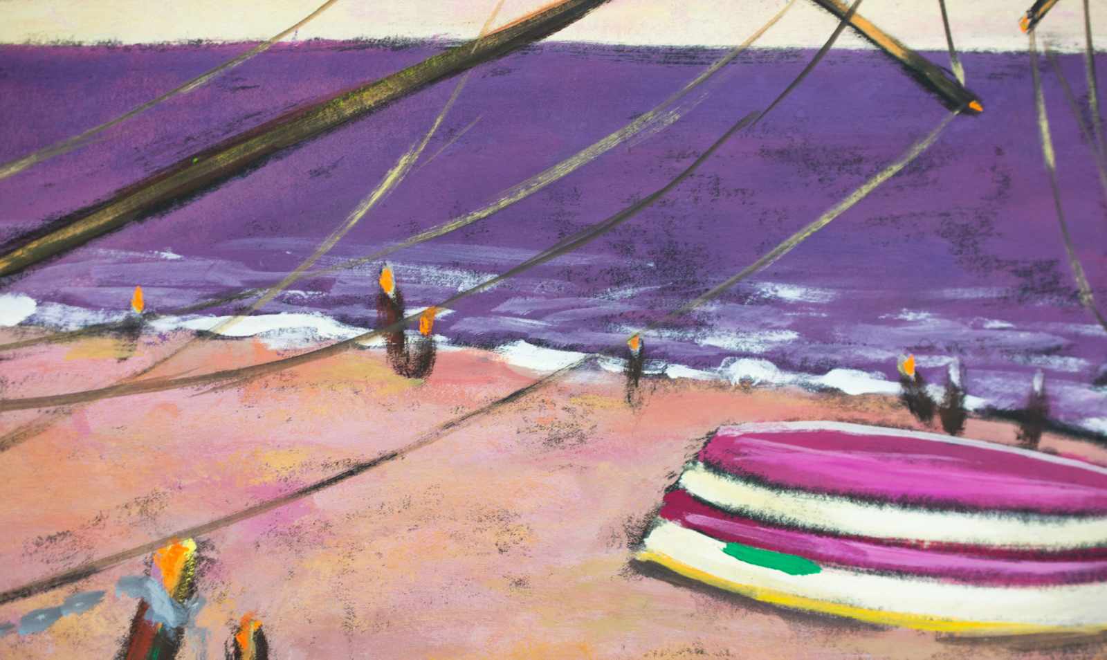 Unbekannter Künstler (20. Jh.)Segelboote am Strand, Acryl auf Platte, 29,5 cm x 75 cm, unten - Image 2 of 3