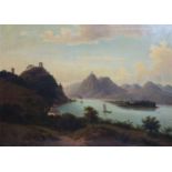 Georg Engelhardt (1823 Mühlhausen - 1883 Berlin)Bergige Landschaft mit See, Öl auf Leinwand, 67 cm x