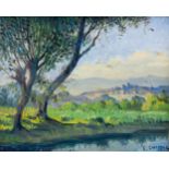 Edward Chappel (1859 Antwerpen - 1946 Cannes)Landschaft im Sommer, Öl auf Holz, 33 cm x 41 cm,