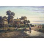 Josef Osbeck (1898 - 1938, Deutschland)Landschaft mit Gehöft, Öl auf Leinwand, 60 cm x 80 cm,