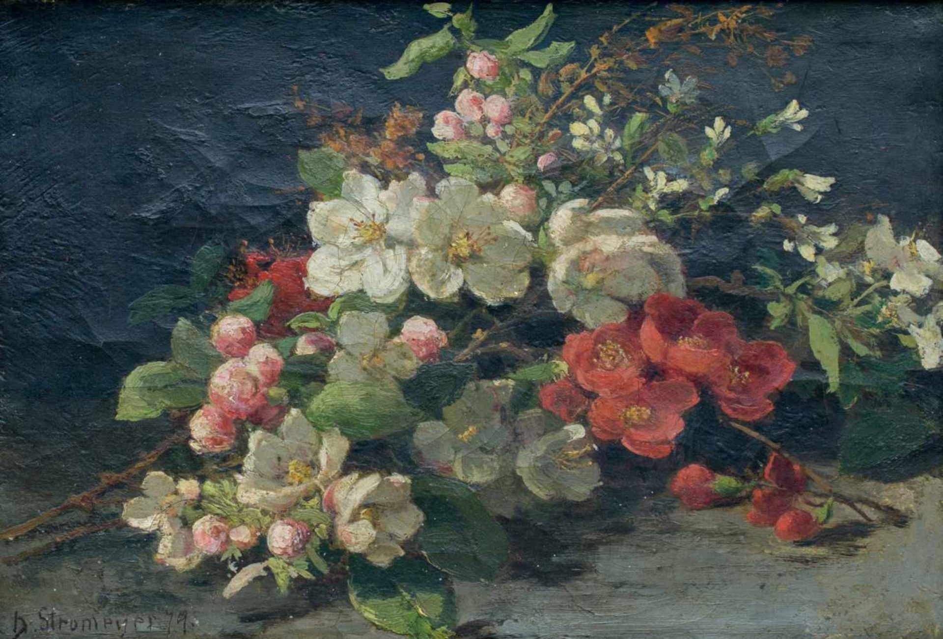 Helene Marie Stromeyer (1834 Hannover - 1924 Karlsruhe)Blumenstillleben, Öl auf Leinwand, 20 cm x 29