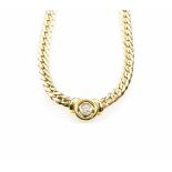 Collier585 Gelbgold, ein Brillant, ca. 0,12 ct, p1, laut Schmuckpass H, Länge 43,5 cm, Gewicht ca.