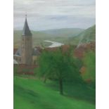 Josef Versl (1901 Landshut - 1993 Würzburg)Landschaft mit Kirche, Öl auf Platte, 49 cm x 36 cm,
