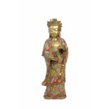 Göttin der Barmherzigkeit 'Guanyin'China, 1. Hälfte 20. Jh., Bronze/Messing-Guss, farbig staffiert