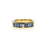 Damenring585 Gelbgold, ein Brillant, ca. 0,03 ct, p, M/N, 8 Saphire, gesamt ca. 1,40 ct,