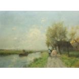 Johannes Hendrik Weissenbruch (1824 Den Haag - 1903 ebenda)Landschaft mit Fluss und Kuhhirten, Öl