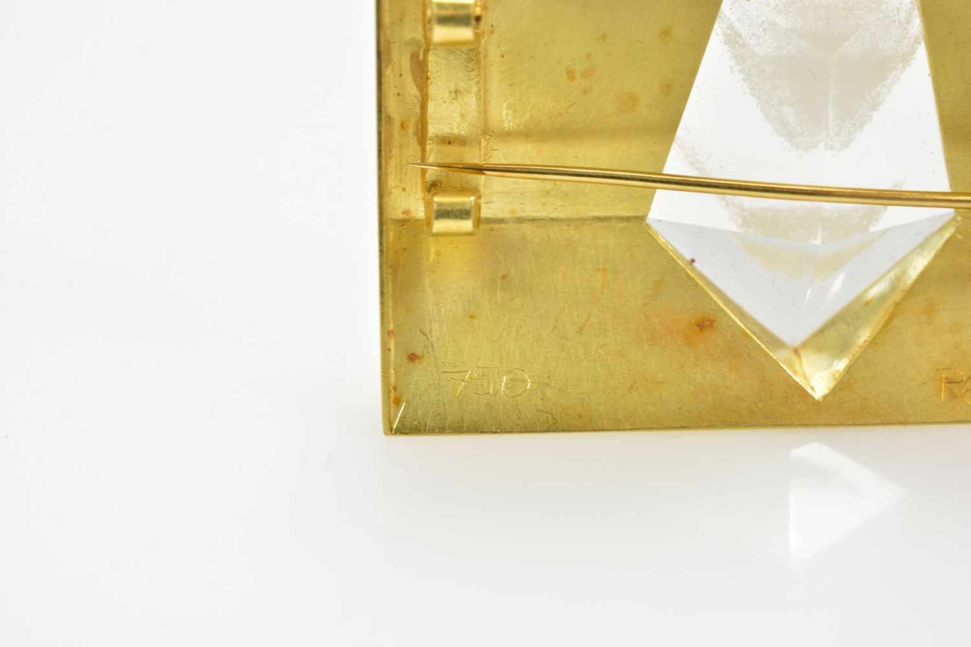 Brosche750 Gelbgold, Bergkristall, 21 mm x 18 mm, Verschluss mit 2 Nadeln, Länge 5,3 cm, Breite 3, - Image 4 of 4