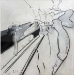 Udo Scheel (1940 Wismar)Komposition, Öl auf Leinwand, 100 cm x 100 cm, unten links '93 datiert und