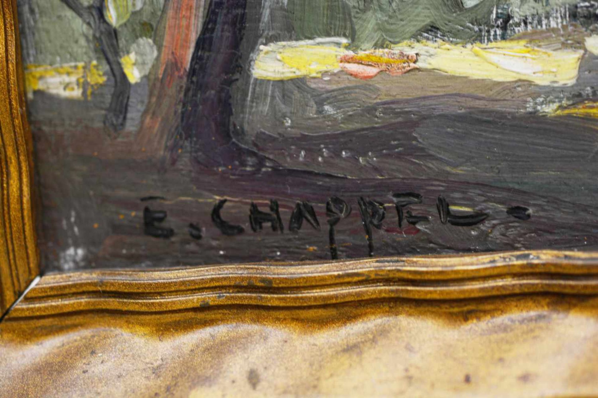 Edward Chappel (1859 Antwerpen - 1946 Cannes)Landschaft mit Spaziergänger, Öl auf Holz, 22 cm x 27 - Image 4 of 5
