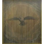 J. Krebs (19. Jh. Unterbalbach)Lamellen-Andachtsbild 'Trisceneorama' mit Taube, Jesus mit Kreuz