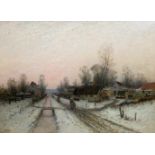 Johann Jungblut (1860 Saarburg - 1912 Düsseldorf)Winterliche Dorfansicht am Morgen, Öl auf Leinwand,