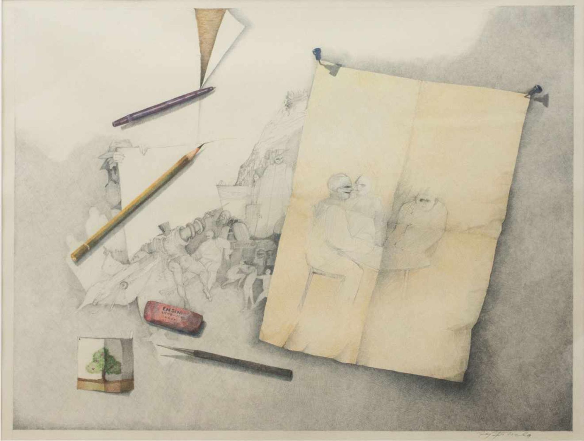 Zeynep Yüksel (1948 Istanbul)Flugunterricht, Bleistift auf Papier, 34 cm x 57 cm