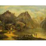 H. Glause (20. Jh., Deutschland)Paar Gemälde, Parforcejagd und Bergseeidylle, Öl auf Leinwand, 70 cm