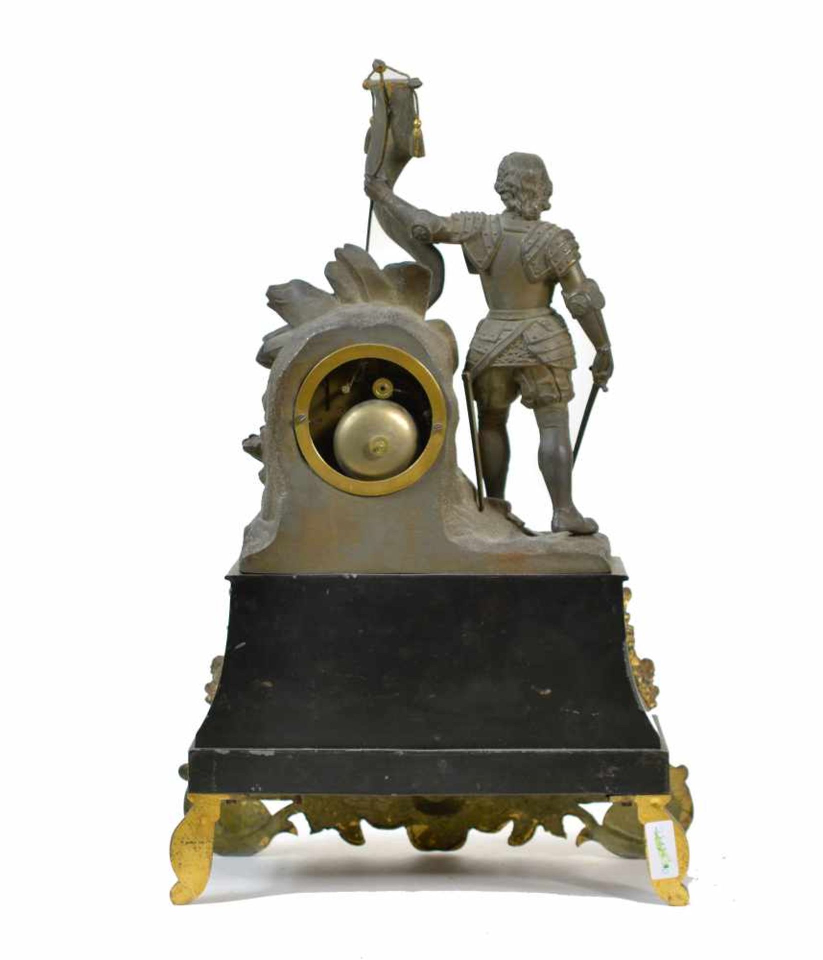 Pendule19. Jh., Metall, Zinkdruckguss, Grotesken- und Puttiapplikationen, Höhe 51 cm, Geh- und - Image 2 of 3