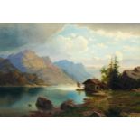 Carl Ludwig Schmitz (1900 Metz - 1967 Nutley/USA)Bergseeidylle, Öl auf Leinwand, doubliert, 67 cm